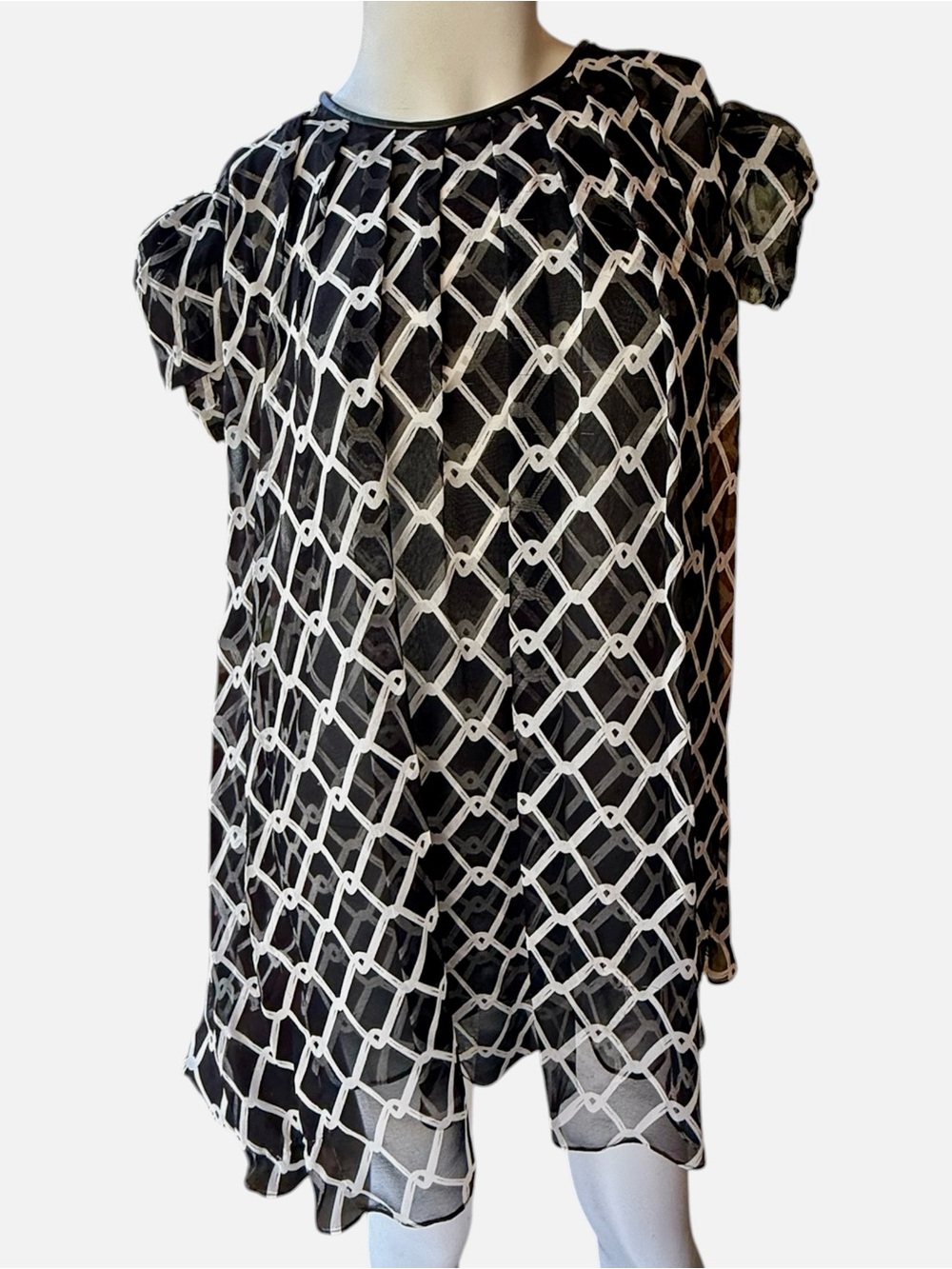 Thomas Wylde black silk chiffon short sleeve tunic length blouse * Irregular